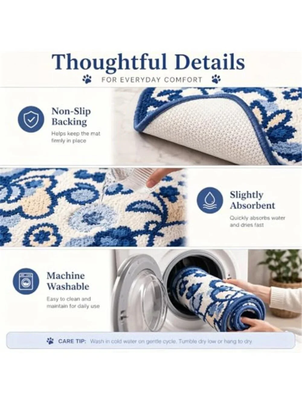 Cute Cat Bath Mat, Unique Blue Small Fun Bathroom Rug